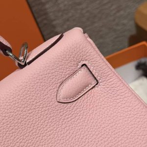 Hermes Kelly 28 Bag Handmade In Togo Calfskin Leather Silver Hardware 3Q Rose Sakura - Image 4