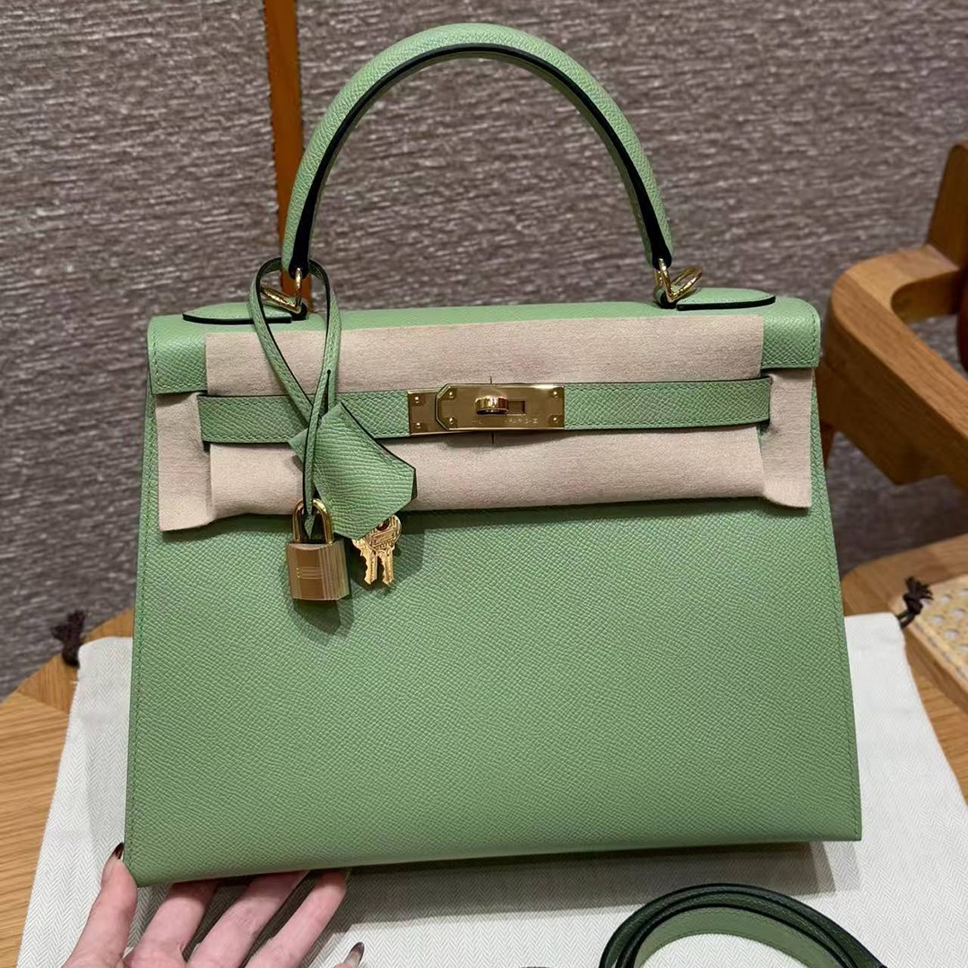Hermes Kelly 28 Bag Handmade In Epsom Calfskin Leather Gold Hardware 3i Vert Criquent