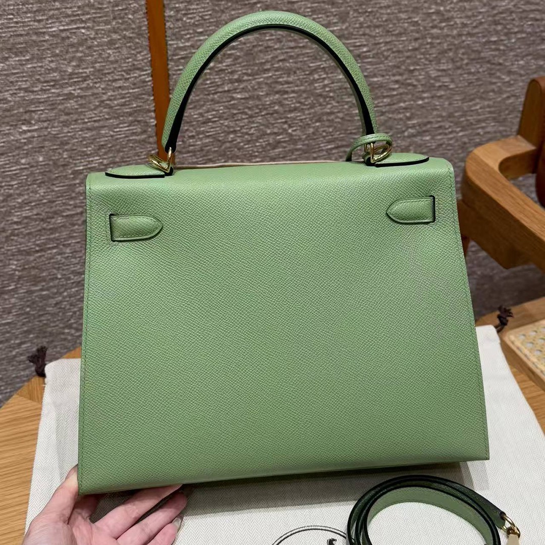 Hermes Kelly 28 Bag Handmade In Epsom Calfskin Leather Gold Hardware 3i Vert Criquent - Image 2