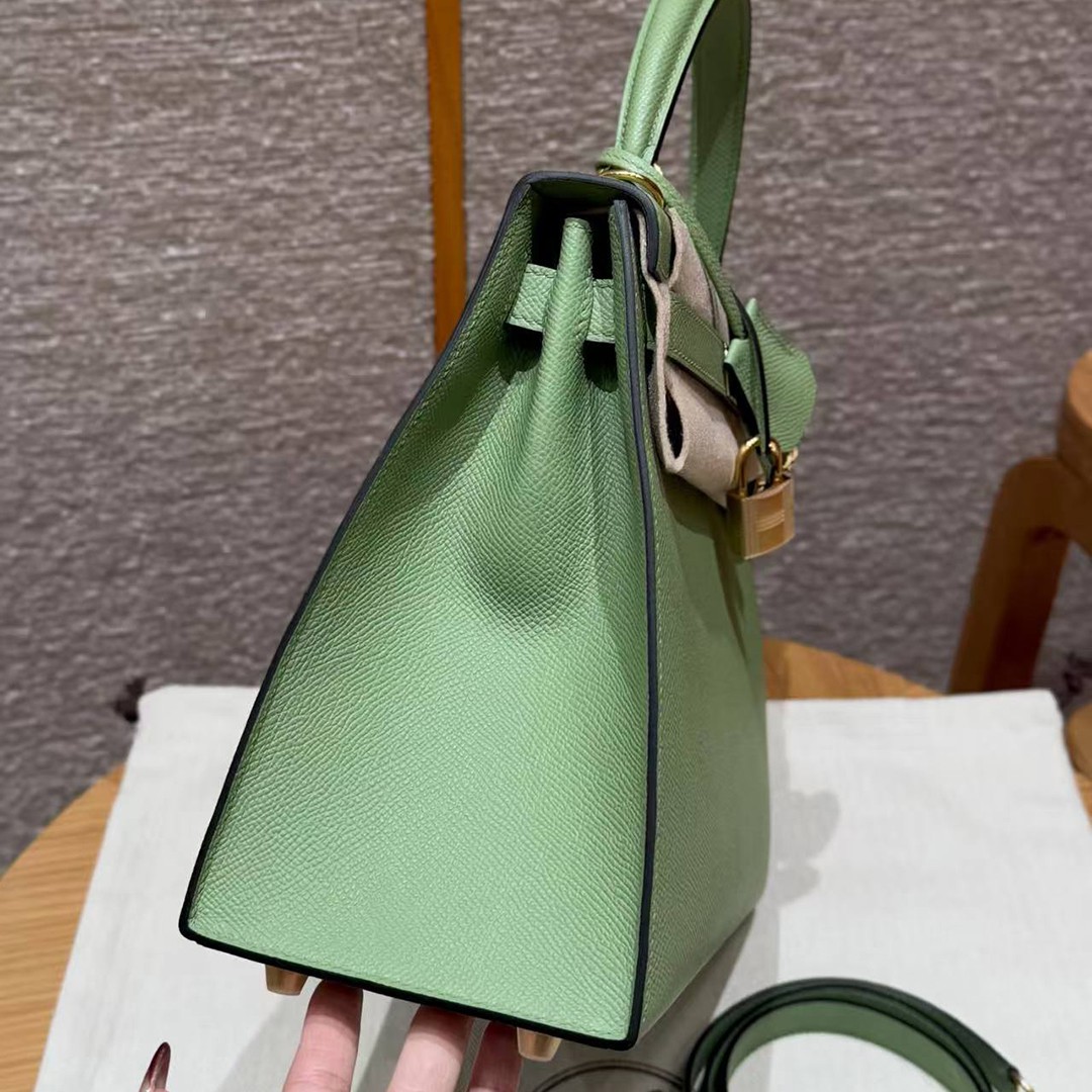 Hermes Kelly 28 Bag Handmade In Epsom Calfskin Leather Gold Hardware 3i Vert Criquent - Image 27
