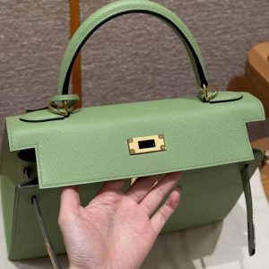 Hermes Kelly 28 Bag Handmade In Epsom Calfskin Leather Gold Hardware 3i Vert Criquent - Image 24