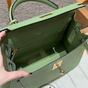 Hermes Kelly 28 Bag Handmade In Epsom Calfskin Leather Gold Hardware 3i Vert Criquent - Image 23