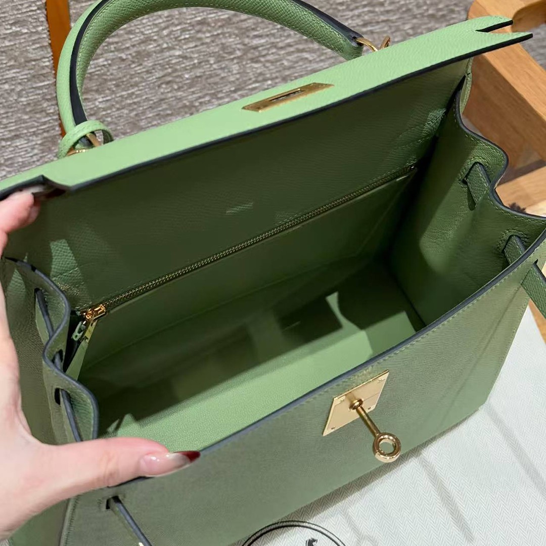 Hermes Kelly 28 Bag Handmade In Epsom Calfskin Leather Gold Hardware 3i Vert Criquent - Image 23