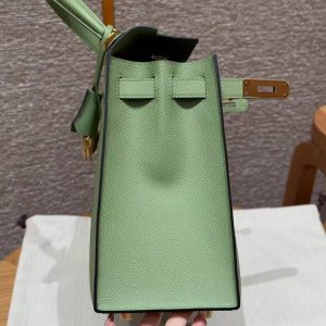 Hermes Kelly 28 Bag Handmade In Epsom Calfskin Leather Gold Hardware 3i Vert Criquent - Image 22