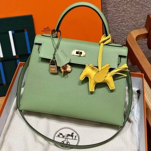 Hermes Kelly 28 Bag Handmade In Epsom Calfskin Leather Gold Hardware 3i Vert Criquent - Image 3