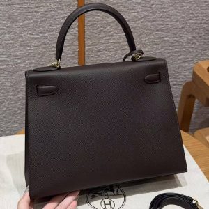 Alternative view of Hermes Kelly 28 Bag Handmade In Epsom Calfskin Leather Gold Hardware 47 Chocolat