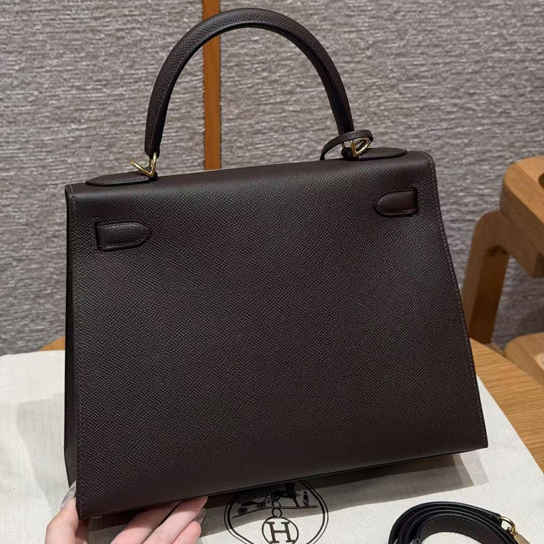 Hermes Kelly 28 Bag Handmade In Epsom Calfskin Leather Gold Hardware 47 Chocolat - Image 2