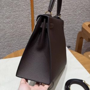 Hermes Kelly 28 Bag Handmade In Epsom Calfskin Leather Gold Hardware 47 Chocolat - Image 26