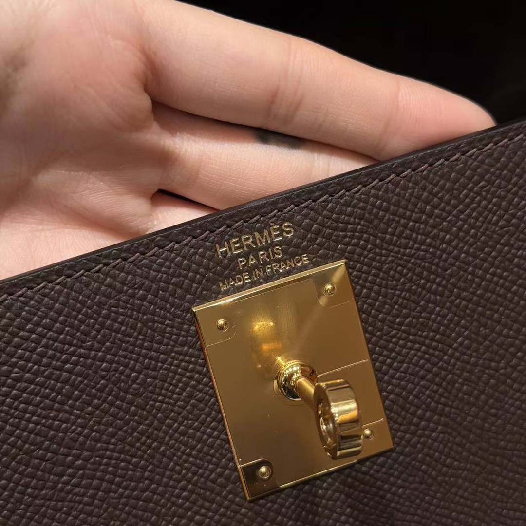Hermes Kelly 28 Bag Handmade In Epsom Calfskin Leather Gold Hardware 47 Chocolat - Image 23