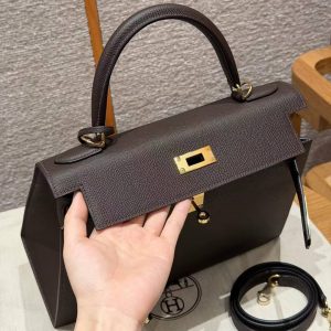 Hermes Kelly 28 Bag Handmade In Epsom Calfskin Leather Gold Hardware 47 Chocolat - Image 18