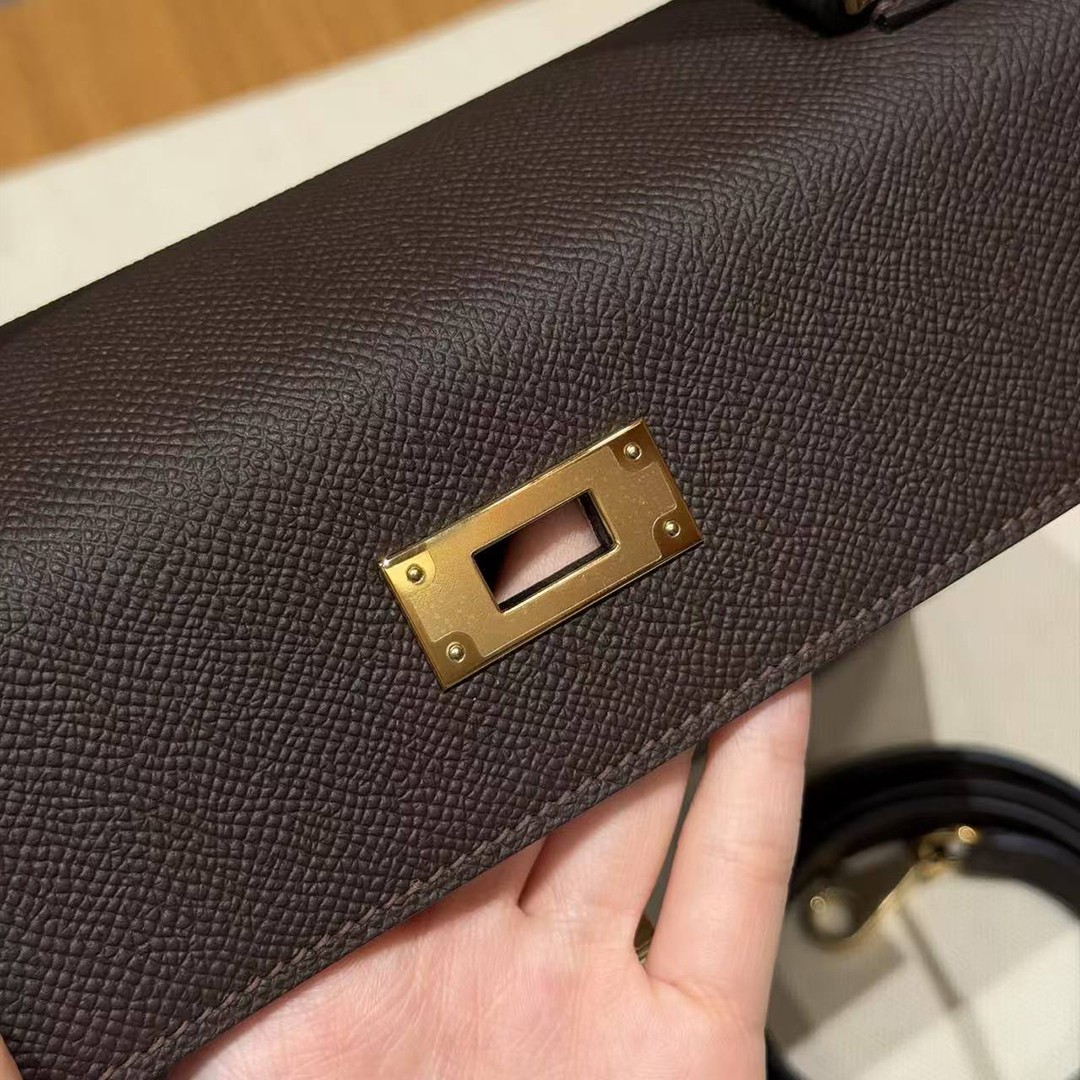 Hermes Kelly 28 Bag Handmade In Epsom Calfskin Leather Gold Hardware 47 Chocolat - Image 17
