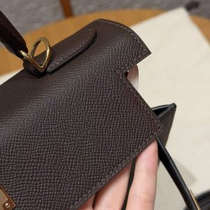 Hermes Kelly 28 Bag Handmade In Epsom Calfskin Leather Gold Hardware 47 Chocolat - Image 16