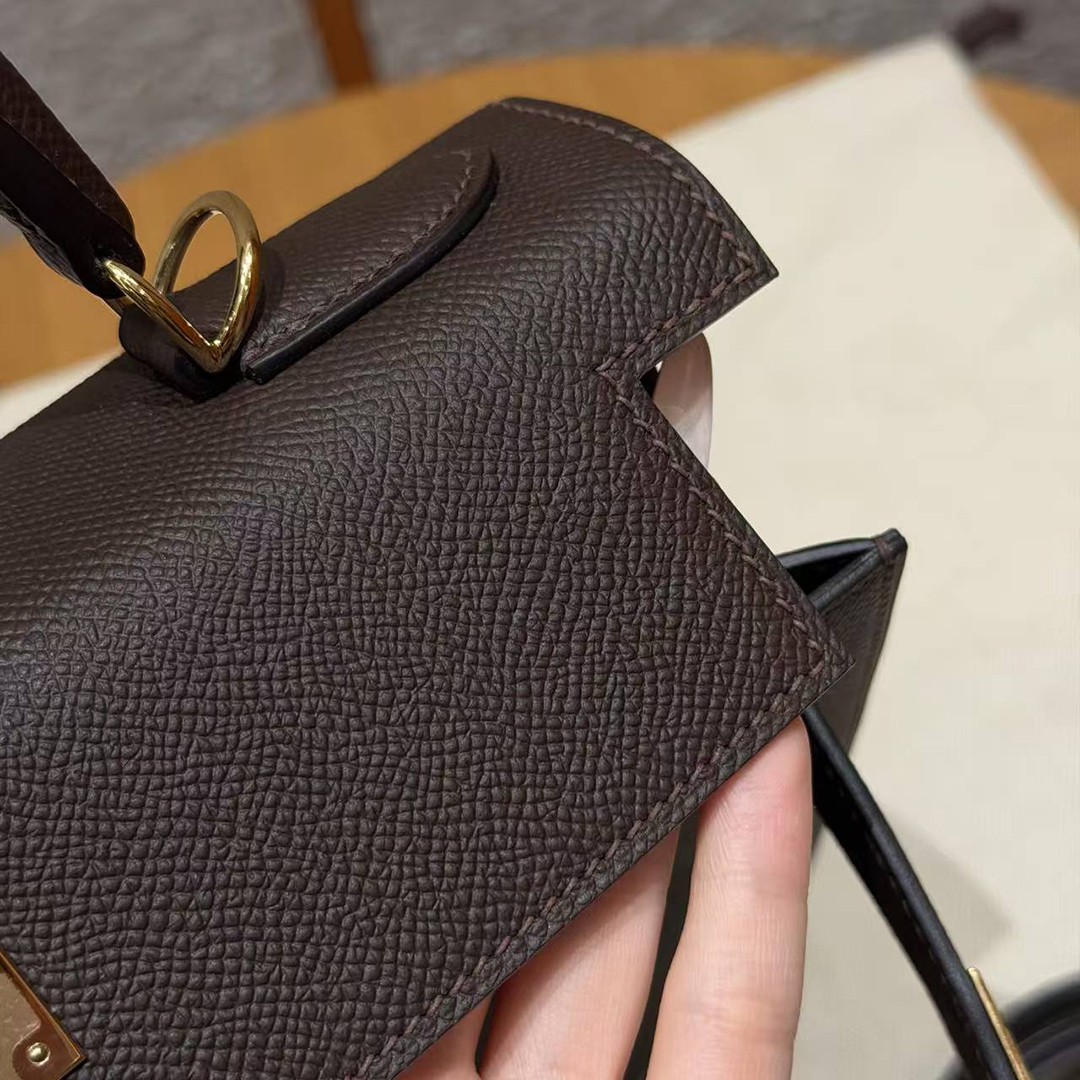 Hermes Kelly 28 Bag Handmade In Epsom Calfskin Leather Gold Hardware 47 Chocolat - Image 16
