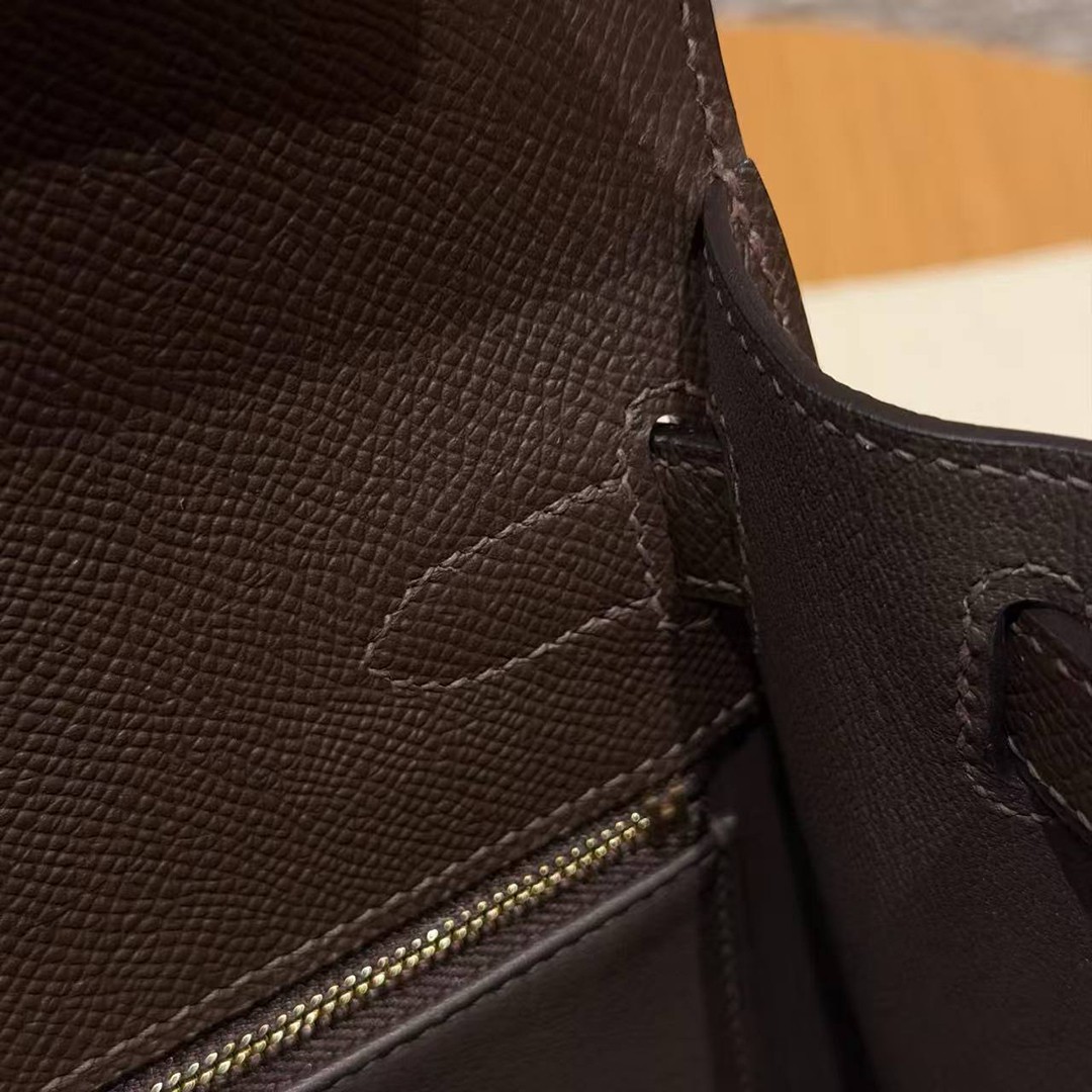 Hermes Kelly 28 Bag Handmade In Epsom Calfskin Leather Gold Hardware 47 Chocolat - Image 15