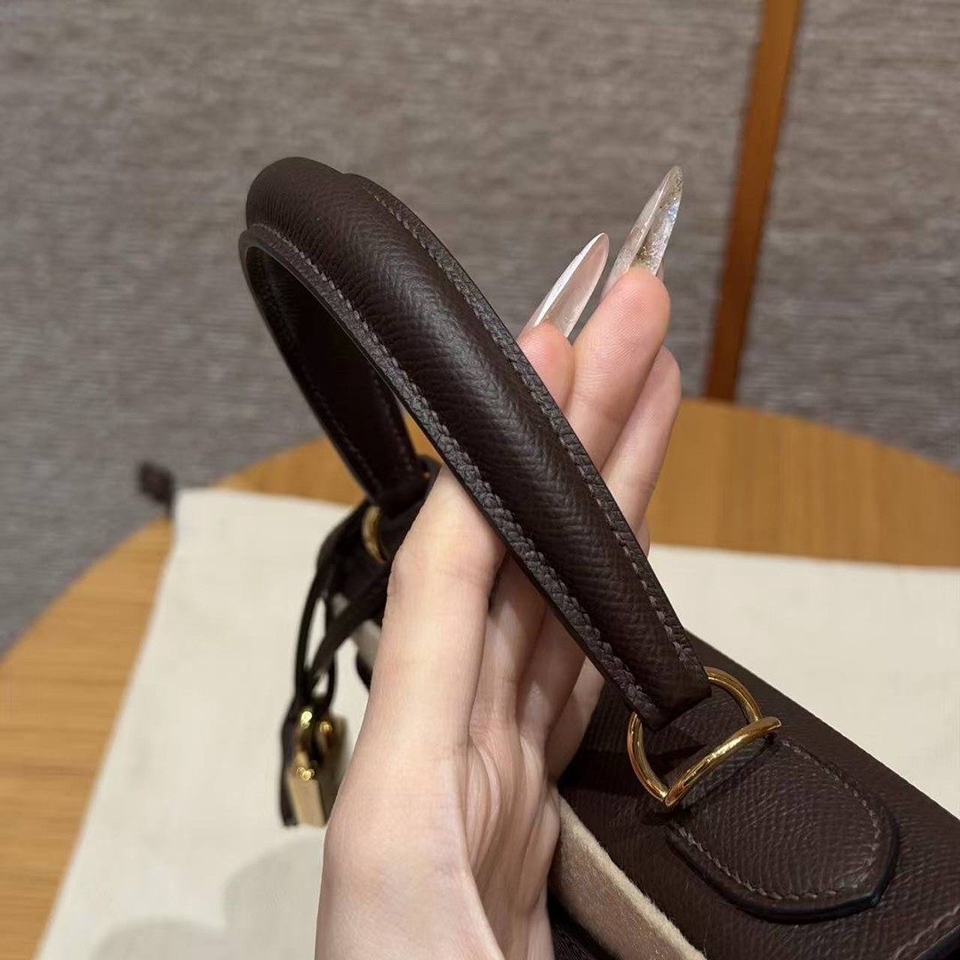 Hermes Kelly 28 Bag Handmade In Epsom Calfskin Leather Gold Hardware 47 Chocolat - Image 8
