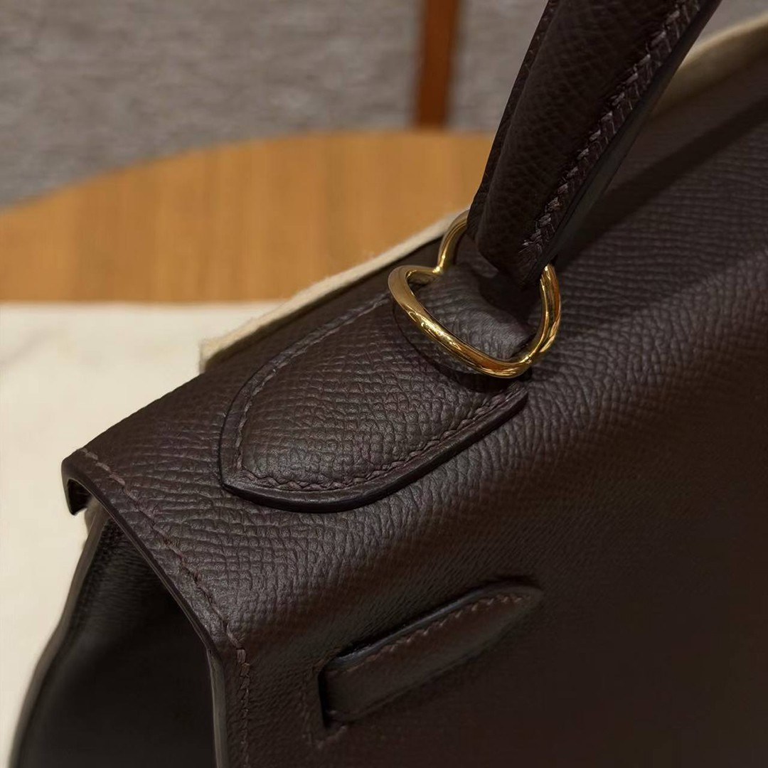 Hermes Kelly 28 Bag Handmade In Epsom Calfskin Leather Gold Hardware 47 Chocolat - Image 6