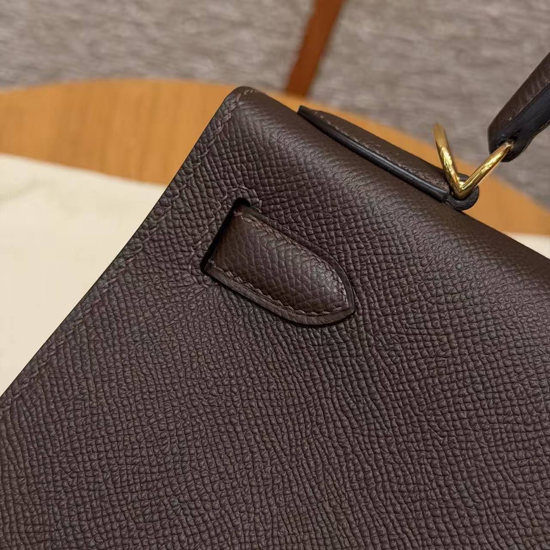 Hermes Kelly 28 Bag Handmade In Epsom Calfskin Leather Gold Hardware 47 Chocolat - Image 5