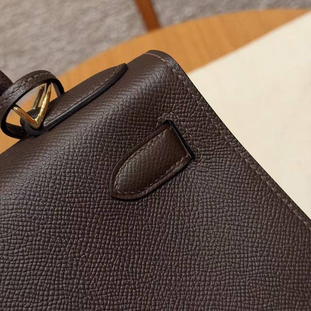 Hermes Kelly 28 Bag Handmade In Epsom Calfskin Leather Gold Hardware 47 Chocolat - Image 4