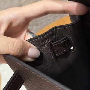 Hermes Kelly 28 Bag Handmade In Epsom Calfskin Leather Silver Hardware 47 Chocolat - Image 21