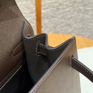 Hermes Kelly 28 Bag Handmade In Epsom Calfskin Leather Silver Hardware 47 Chocolat - Image 14