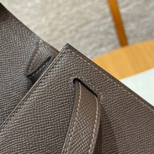 Hermes Kelly 28 Bag Handmade In Epsom Calfskin Leather Silver Hardware 47 Chocolat - Image 13