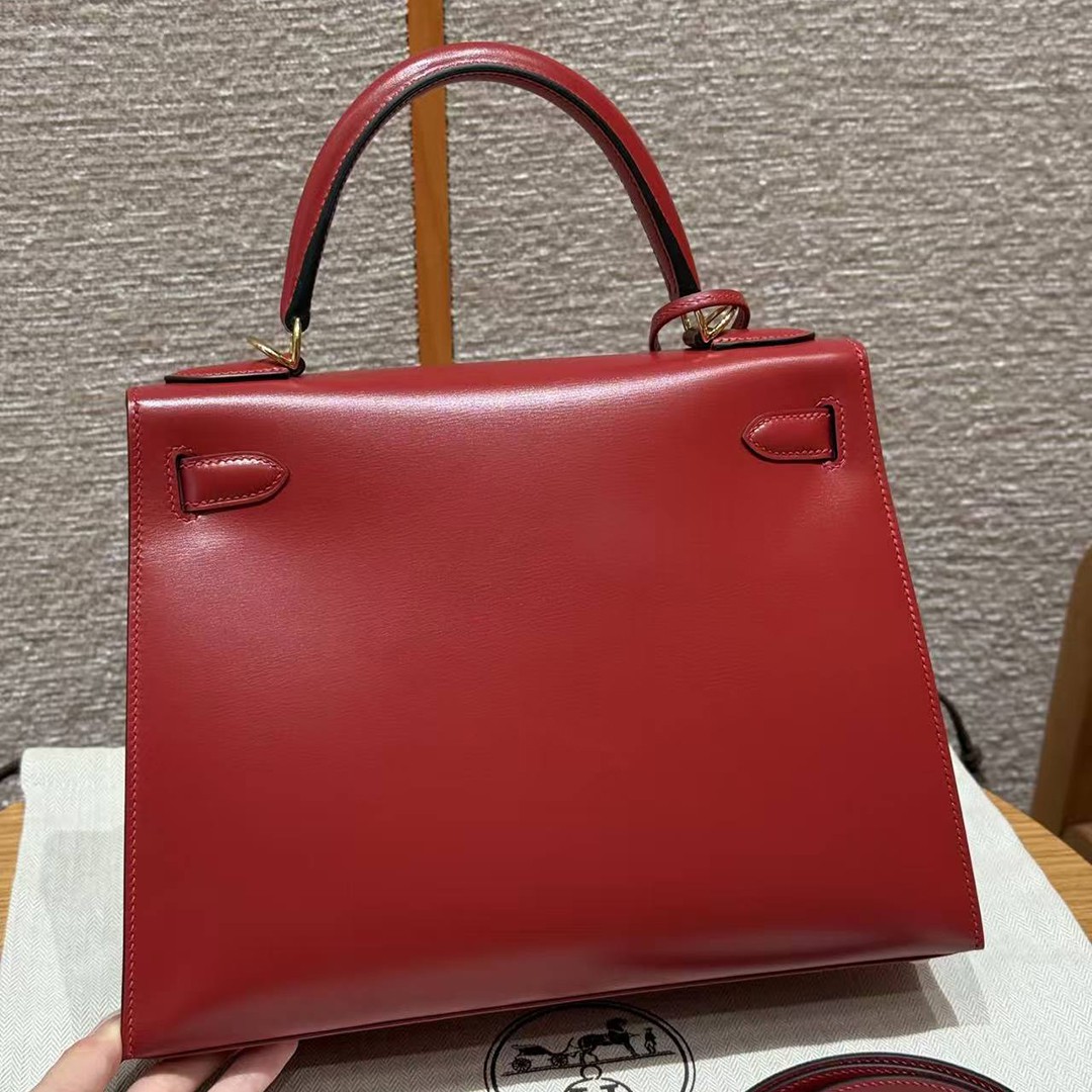 Hermes Kelly 28 Bag Handmade In Box Calfskin Leather Gold Hardware 5x Rouge Piment - Image 2