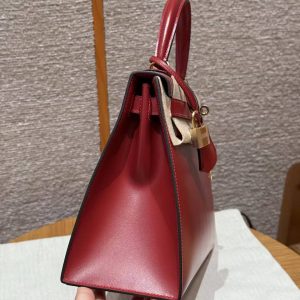 Hermes Kelly 28 Bag Handmade In Box Calfskin Leather Gold Hardware 5x Rouge Piment - Image 16