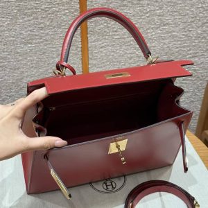 Hermes Kelly 28 Bag Handmade In Box Calfskin Leather Gold Hardware 5x Rouge Piment - Image 14