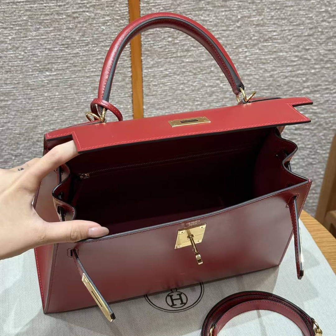 Hermes Kelly 28 Bag Handmade In Box Calfskin Leather Gold Hardware 5x Rouge Piment - Image 14