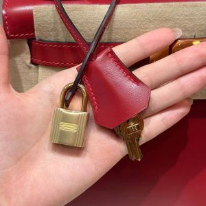 Hermes Kelly 28 Bag Handmade In Box Calfskin Leather Gold Hardware 5x Rouge Piment - Image 12