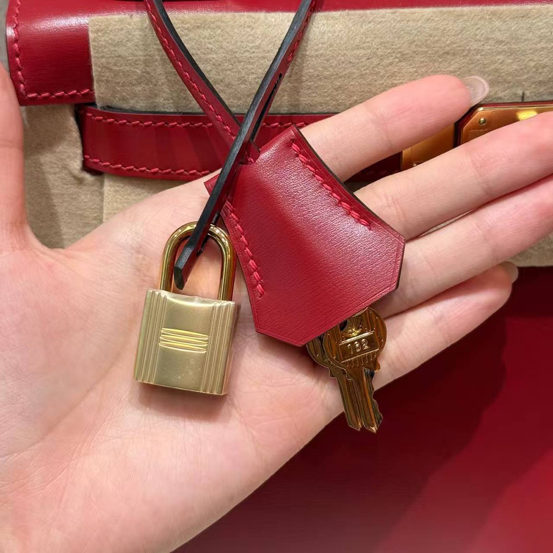 Hermes Kelly 28 Bag Handmade In Box Calfskin Leather Gold Hardware 5x Rouge Piment - Image 12