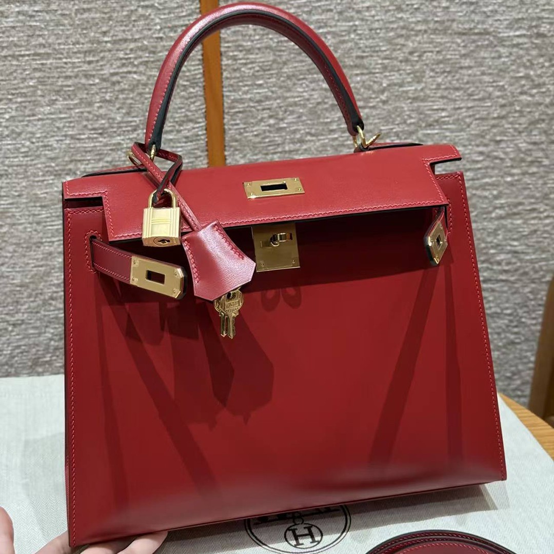 Hermes Kelly 28 Bag Handmade In Box Calfskin Leather Gold Hardware 5x Rouge Piment - Image 11
