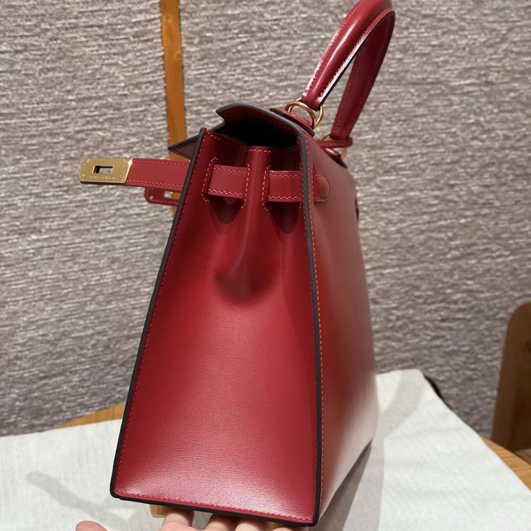 Hermes Kelly 28 Bag Handmade In Box Calfskin Leather Gold Hardware 5x Rouge Piment - Image 10
