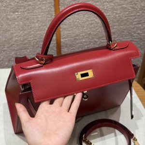 Hermes Kelly 28 Bag Handmade In Box Calfskin Leather Gold Hardware 5x Rouge Piment - Image 9