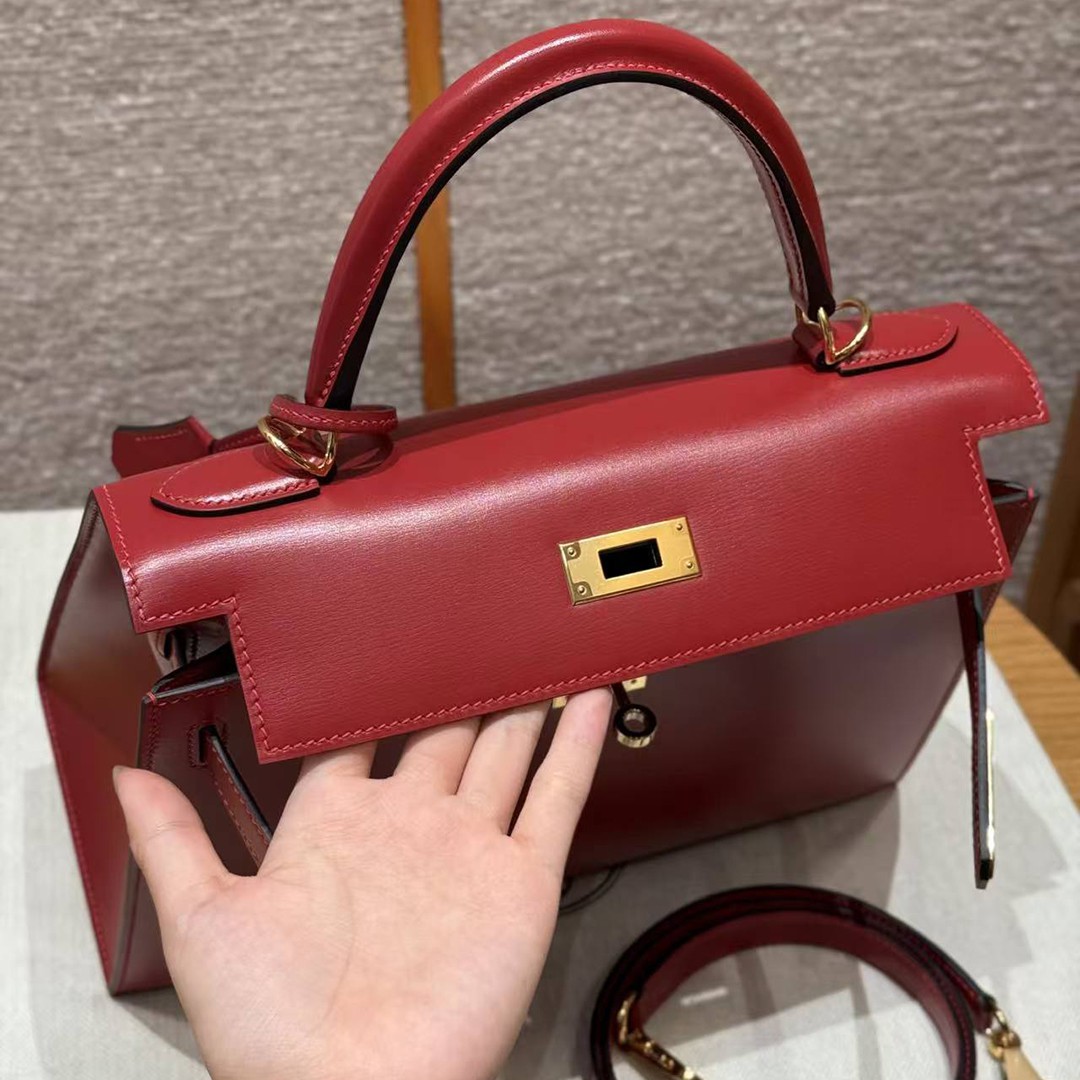 Hermes Kelly 28 Bag Handmade In Box Calfskin Leather Gold Hardware 5x Rouge Piment - Image 9