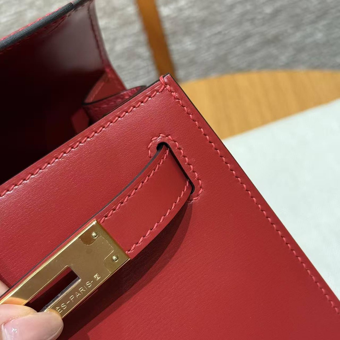 Hermes Kelly 28 Bag Handmade In Box Calfskin Leather Gold Hardware 5x Rouge Piment - Image 8