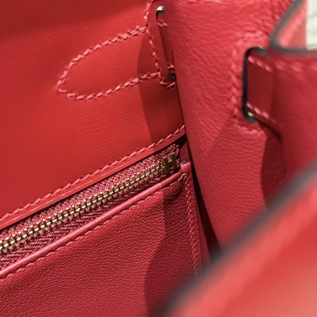 Hermes Kelly 28 Bag Handmade In Box Calfskin Leather Gold Hardware 5x Rouge Piment - Image 7