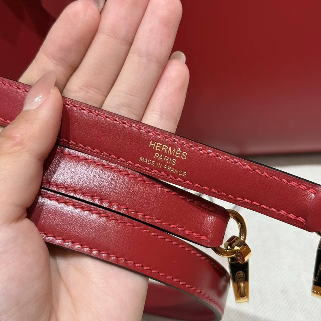 Hermes Kelly 28 Bag Handmade In Box Calfskin Leather Gold Hardware 5x Rouge Piment - Image 4