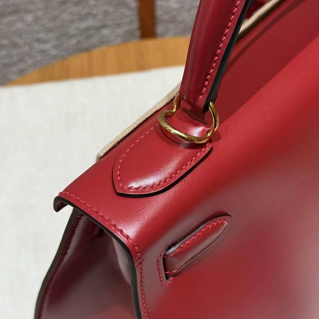 Hermes Kelly 28 Bag Handmade In Box Calfskin Leather Gold Hardware 5x Rouge Piment - Image 3