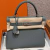 Hermes Kelly 28 Bag Handmade In Togo Calfskin Leather Silver Hardware 63 Vert Amanda