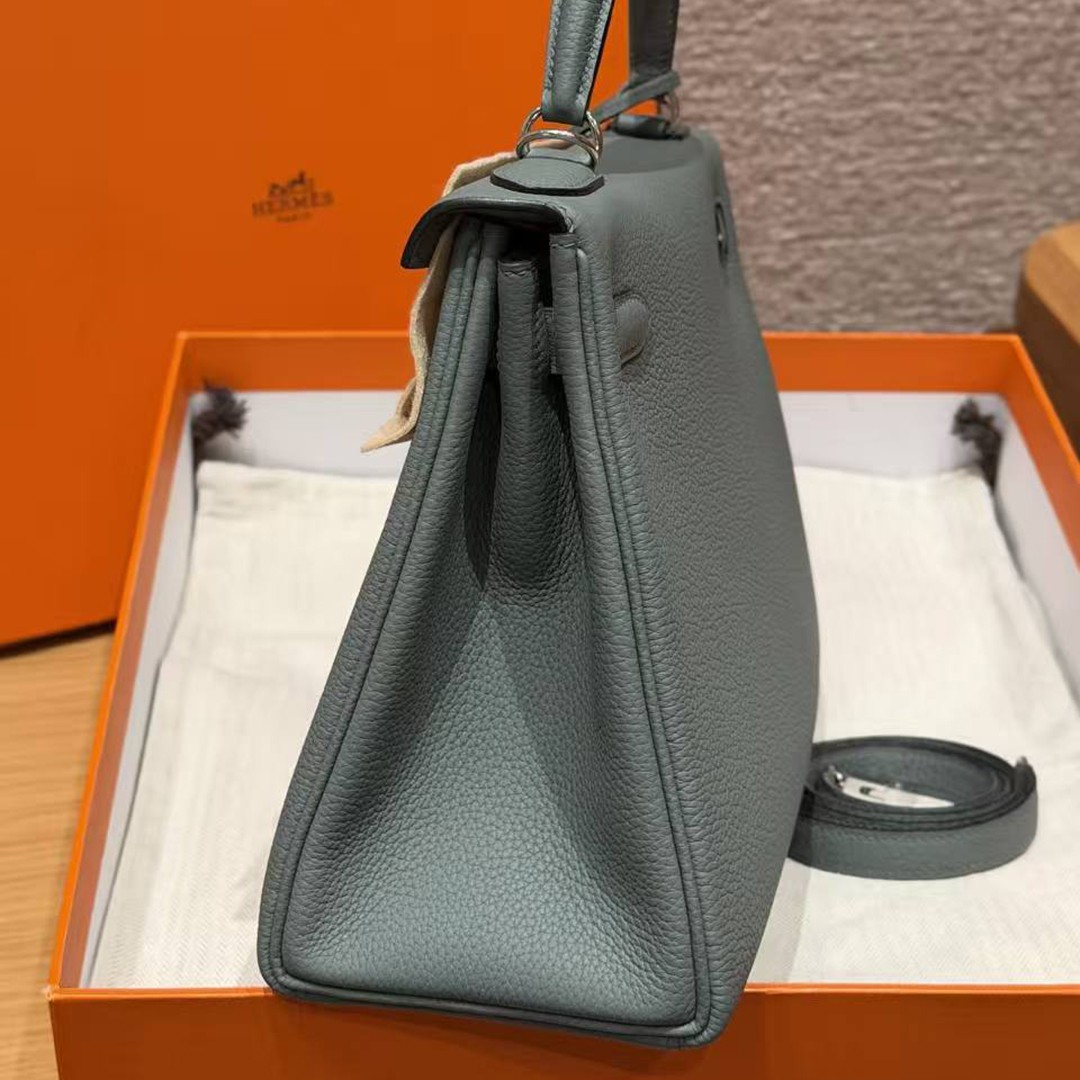 Hermes Kelly 28 Bag Handmade In Togo Calfskin Leather Silver Hardware 63 Vert Amanda - Image 29