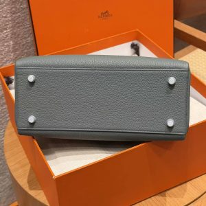 Hermes Kelly 28 Bag Handmade In Togo Calfskin Leather Silver Hardware 63 Vert Amanda - Image 27