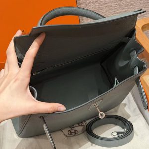 Hermes Kelly 28 Bag Handmade In Togo Calfskin Leather Silver Hardware 63 Vert Amanda - Image 26