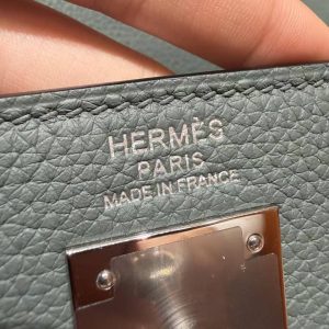 Hermes Kelly 28 Bag Handmade In Togo Calfskin Leather Silver Hardware 63 Vert Amanda - Image 24