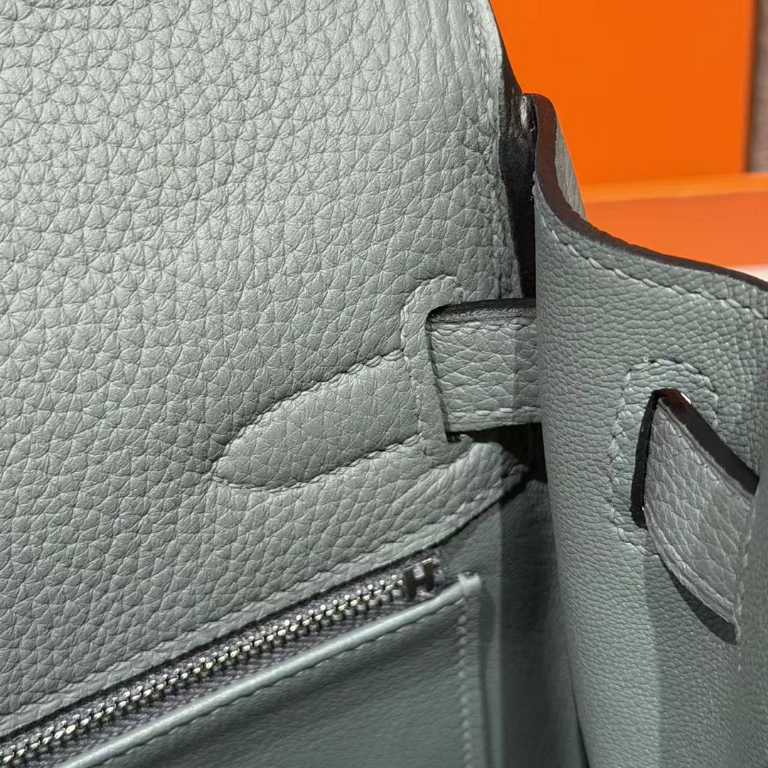 Hermes Kelly 28 Bag Handmade In Togo Calfskin Leather Silver Hardware 63 Vert Amanda - Image 16