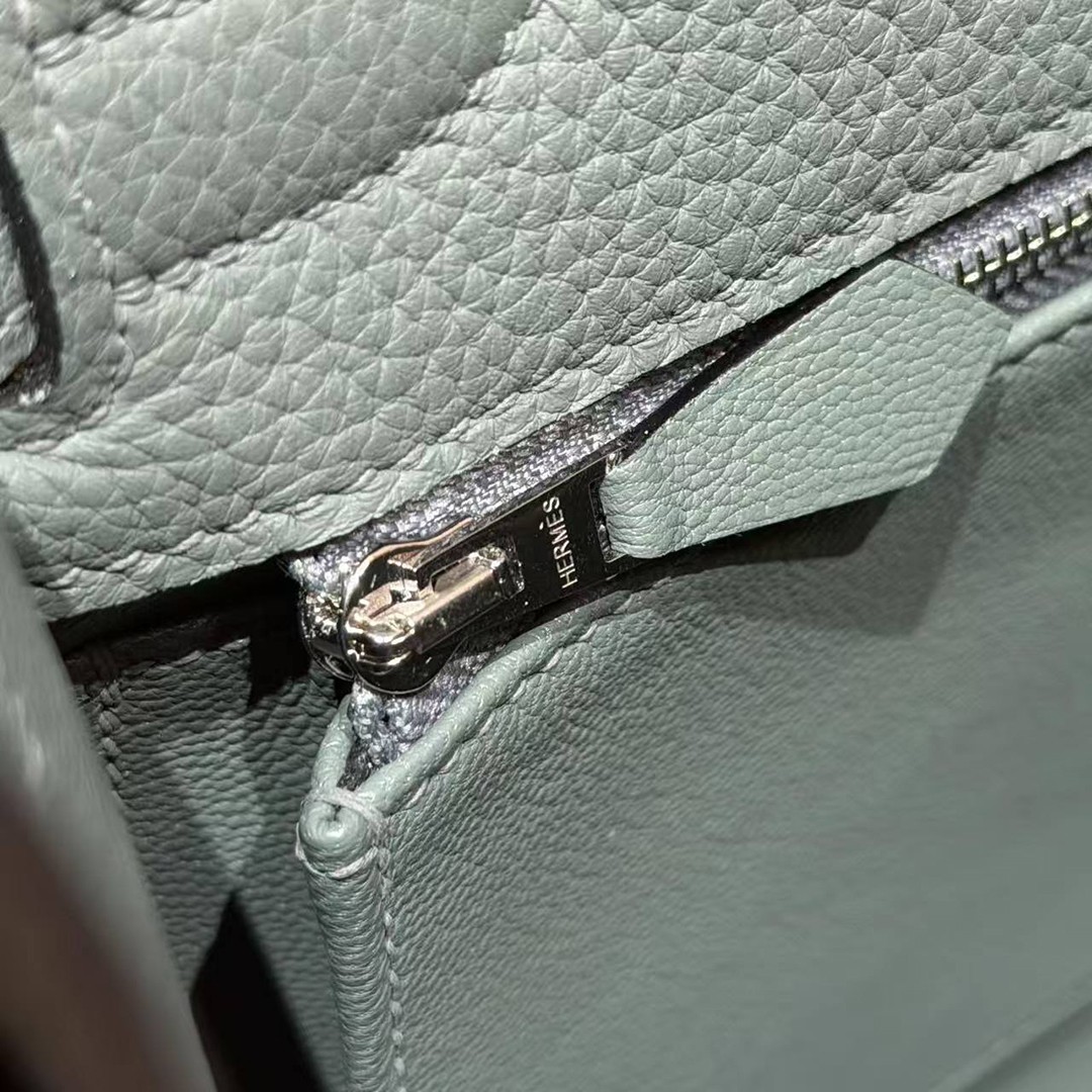 Hermes Kelly 28 Bag Handmade In Togo Calfskin Leather Silver Hardware 63 Vert Amanda - Image 15