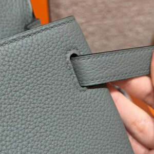 Hermes Kelly 28 Bag Handmade In Togo Calfskin Leather Silver Hardware 63 Vert Amanda - Image 14