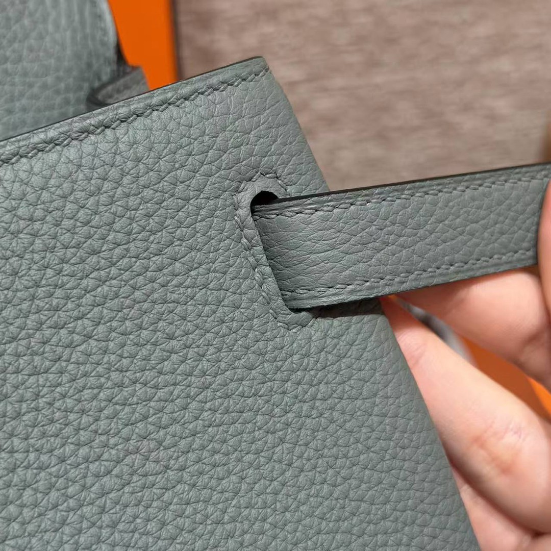 Hermes Kelly 28 Bag Handmade In Togo Calfskin Leather Silver Hardware 63 Vert Amanda - Image 14