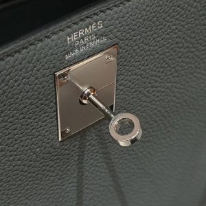 Hermes Kelly 28 Bag Handmade In Togo Calfskin Leather Silver Hardware 63 Vert Amanda - Image 13