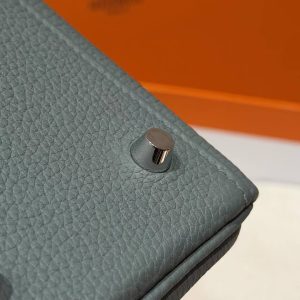 Hermes Kelly 28 Bag Handmade In Togo Calfskin Leather Silver Hardware 63 Vert Amanda - Image 5